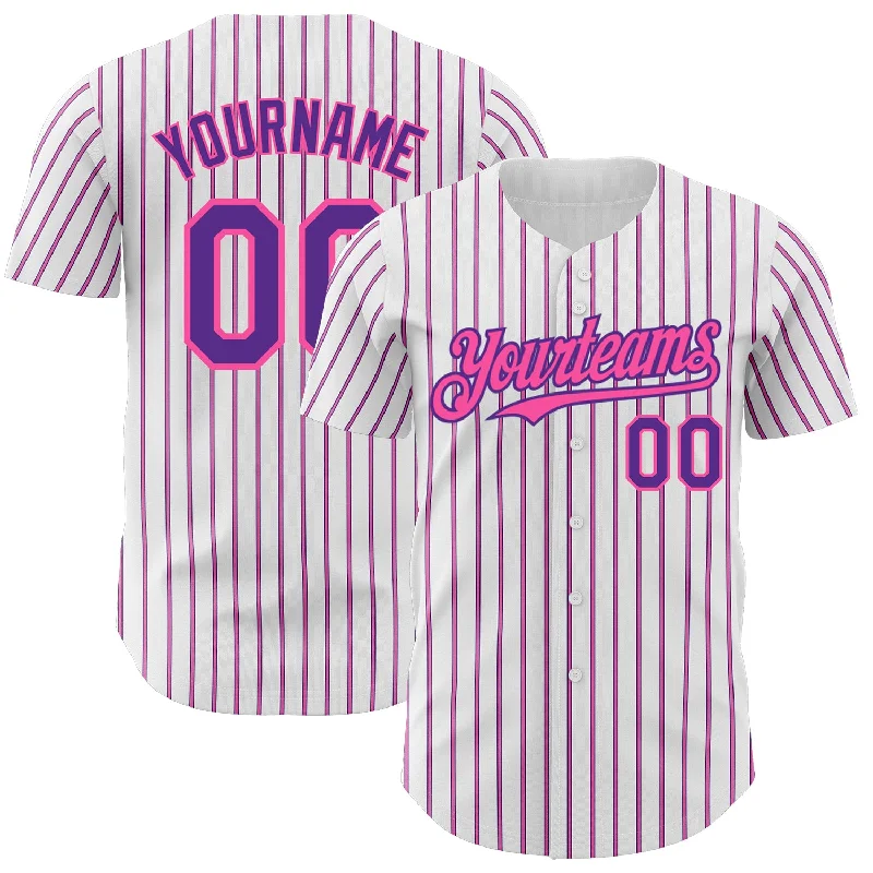 Baseball Jersey with Anti-Odor Technology-Custom White (Purple Pink Pinstripe) Purple-Pink Authentic Baseball Jersey