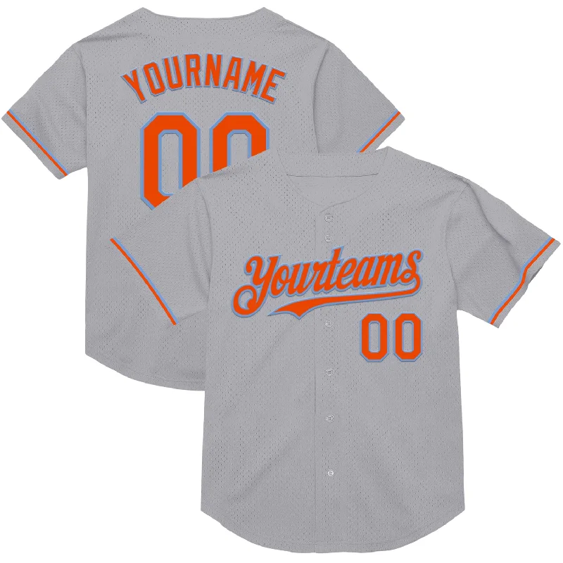 Baseball Jersey for Maximum Flexibility During Batting-Custom Gray Orange-Powder Blue Mesh Authentic Throwback Baseball Jersey