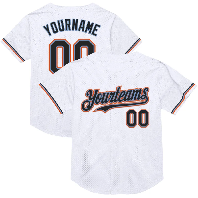 Baseball Jersey with Stretch for Better Fit and Movement-Custom White Black Powder Blue-Orange Mesh Authentic Throwback Baseball Jersey