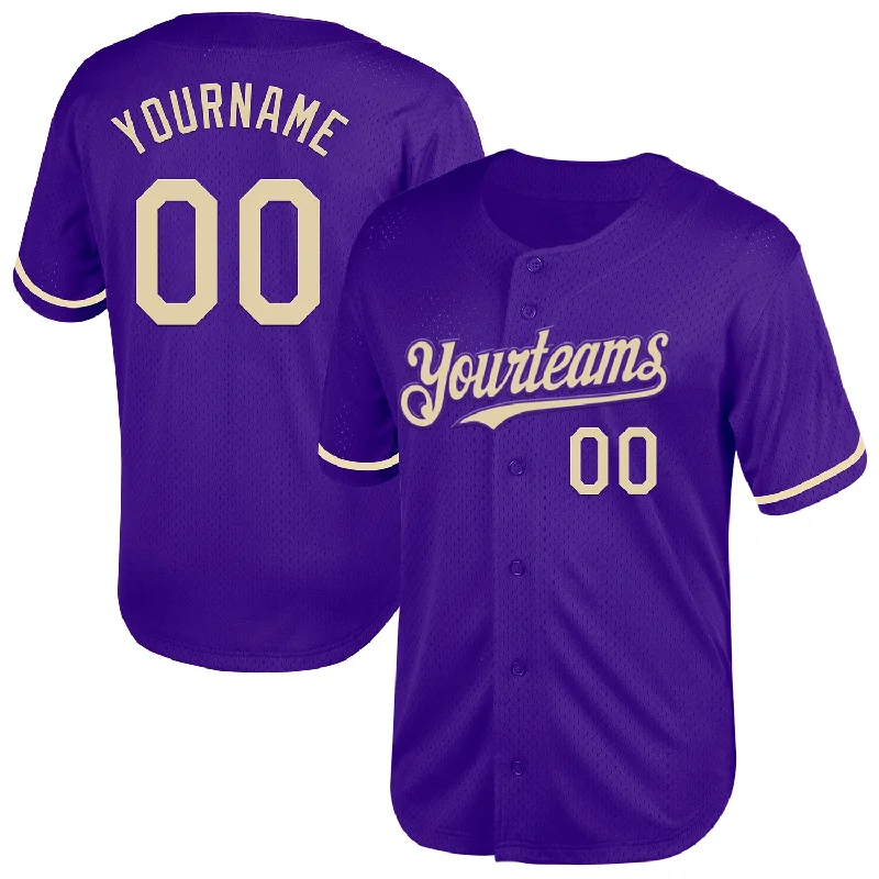 Baseball Jersey for Fast Play and Quick Movement-Custom Purple Cream Mesh Authentic Throwback Baseball Jersey