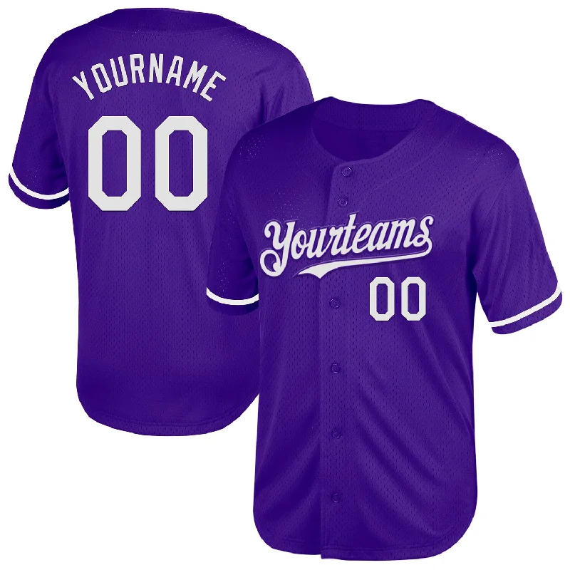 Baseball Jersey for Comfortable Design and Fit-Custom Purple White Mesh Authentic Throwback Baseball Jersey