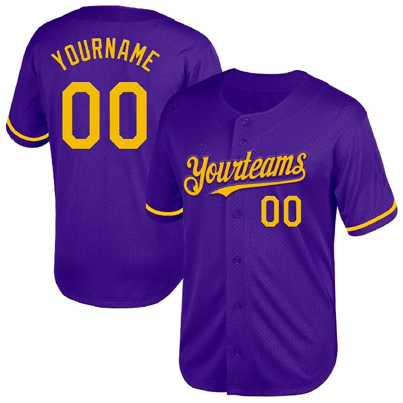 Baseball Jersey for Ultimate Performance in Any Game-Custom Purple Yellow Mesh Authentic Throwback Baseball Jersey