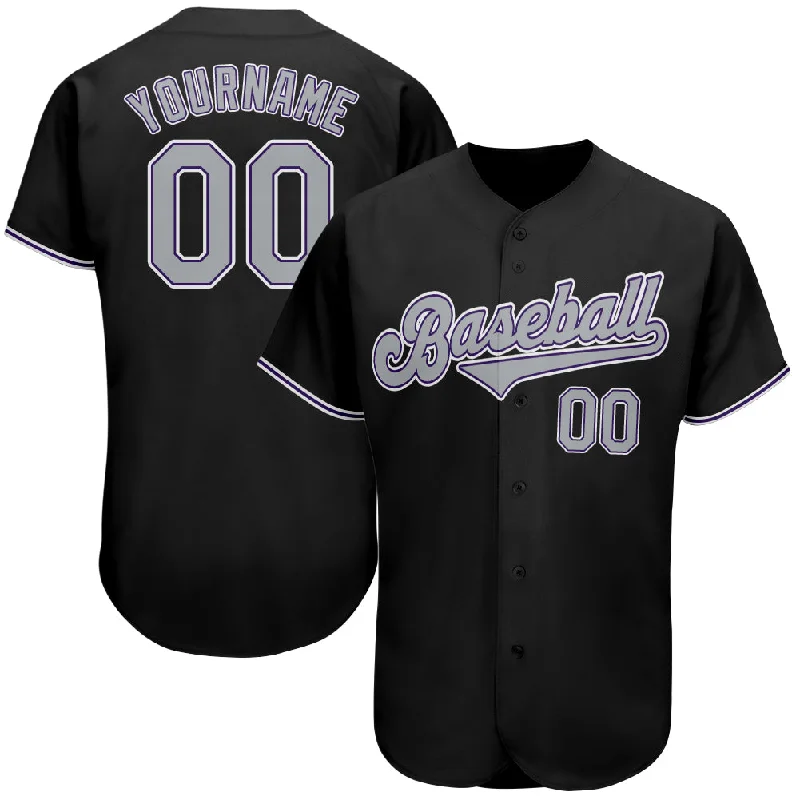 Baseball Jersey for Flexibility and Support During Play-Custom Black Gray-Purple Authentic Baseball Jersey