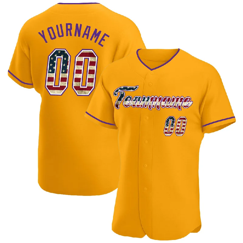 Baseball Jersey for Dynamic Play-Custom Gold Vintage USA Flag-Purple Authentic Baseball Jersey