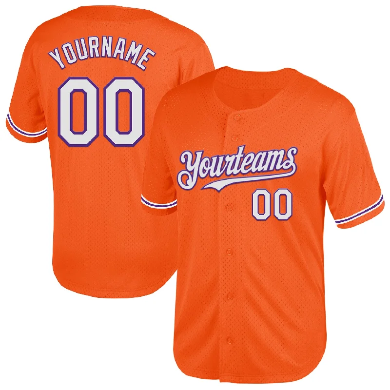 Baseball Jersey with Stretch for Better Fit-Custom Orange White-Purple Mesh Authentic Throwback Baseball Jersey