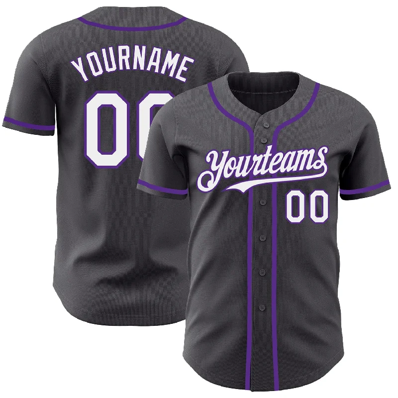 Baseball Jersey for Lightweight and Breathable Play-Custom Steel Gray White-Purple Authentic Baseball Jersey