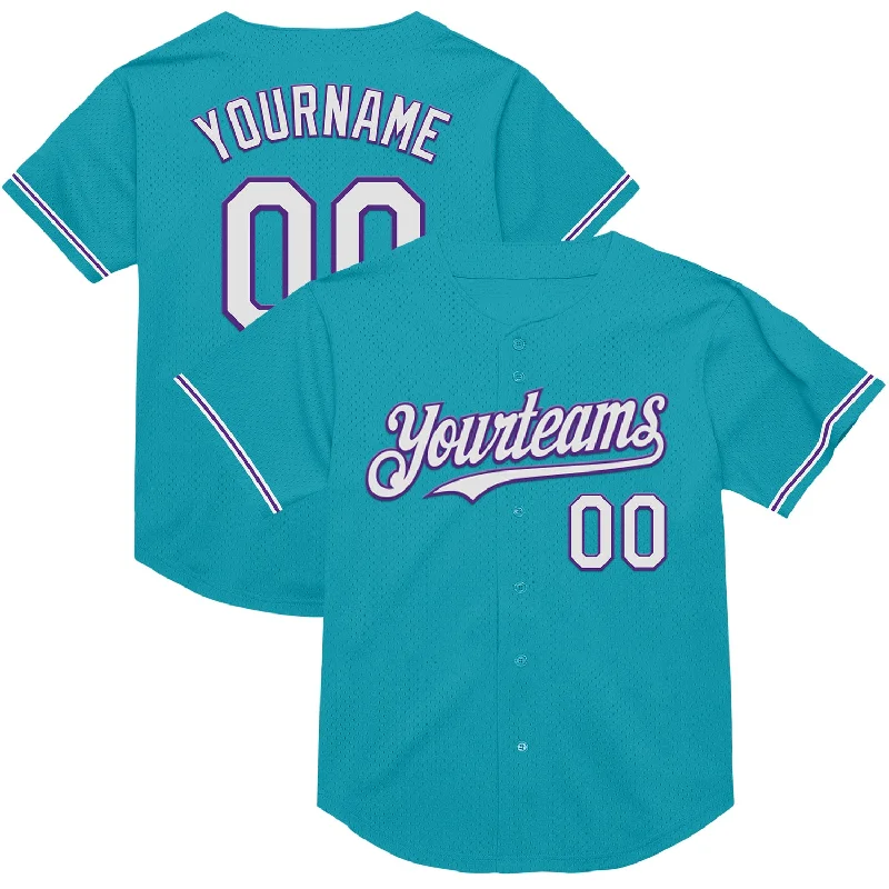 Baseball Jersey for Enhanced Speed and Agility-Custom Teal White-Purple Mesh Authentic Throwback Baseball Jersey