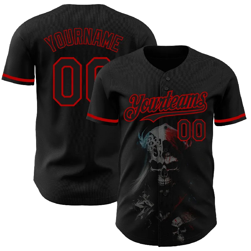 Baseball Jersey for Performance and Style-Custom Black Red 3D Skull Fashion Authentic Baseball Jersey