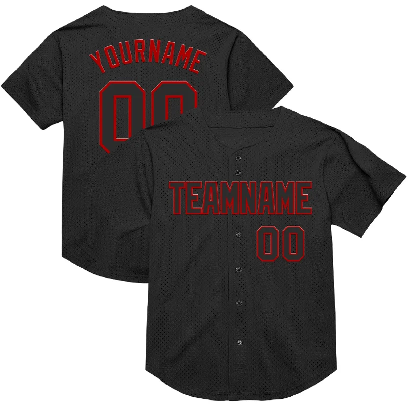 Baseball Jersey for Dynamic Comfort and Performance-Custom Black Red Mesh Authentic Throwback Baseball Jersey