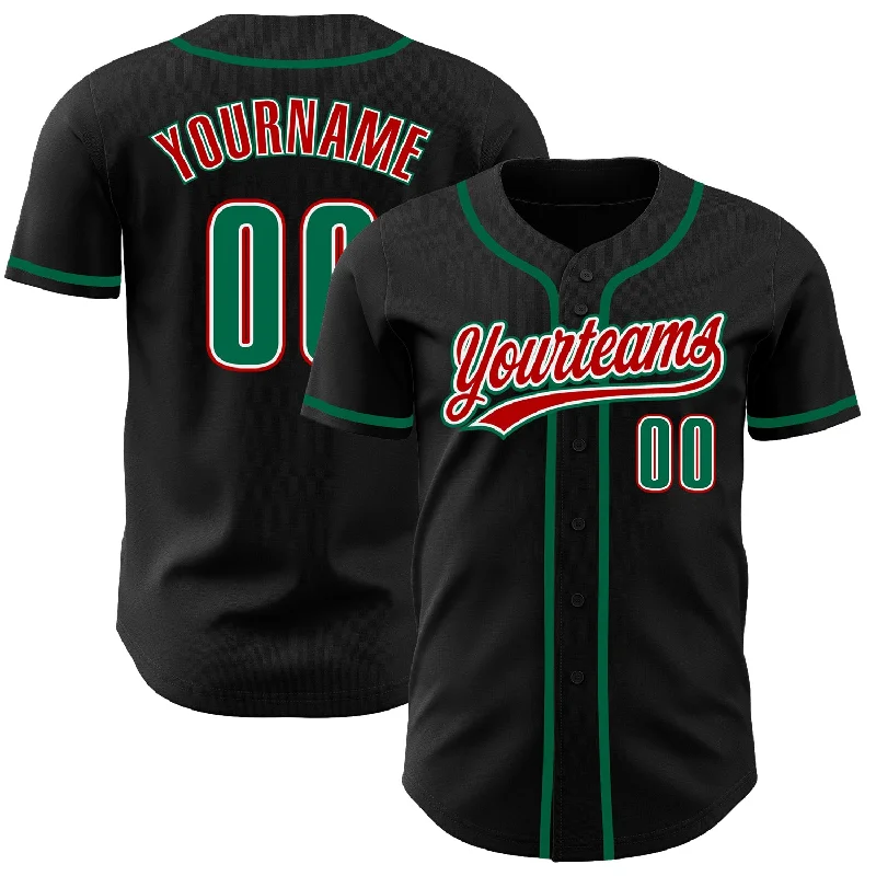 Baseball Jersey for Comfortable Design and Fit-Custom Black Kelly Green-Red Authentic Baseball Jersey