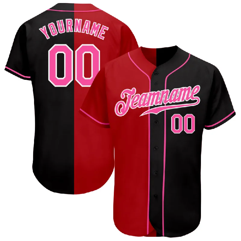 Baseball Jersey for Stylish Design and Maximum Comfort-Custom Black Pink Red-White Authentic Split Fashion Baseball Jersey