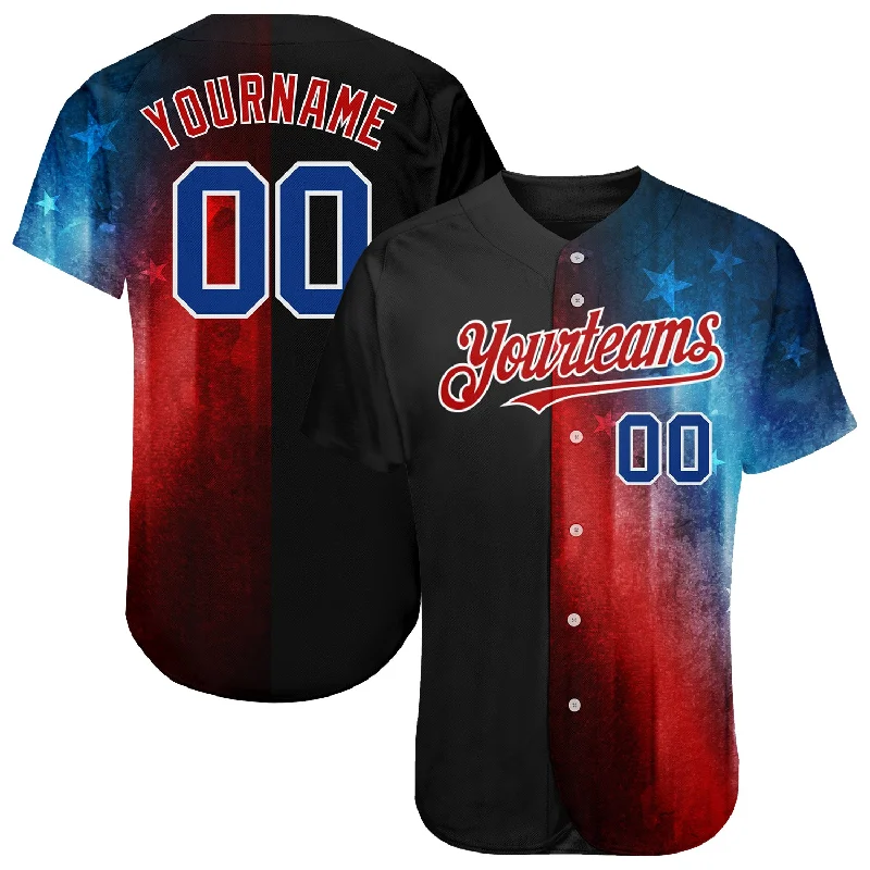 Baseball Jersey for Comfortable Swinging-Custom Black Royal-Red 3D American Flag Fashion Authentic Baseball Jersey