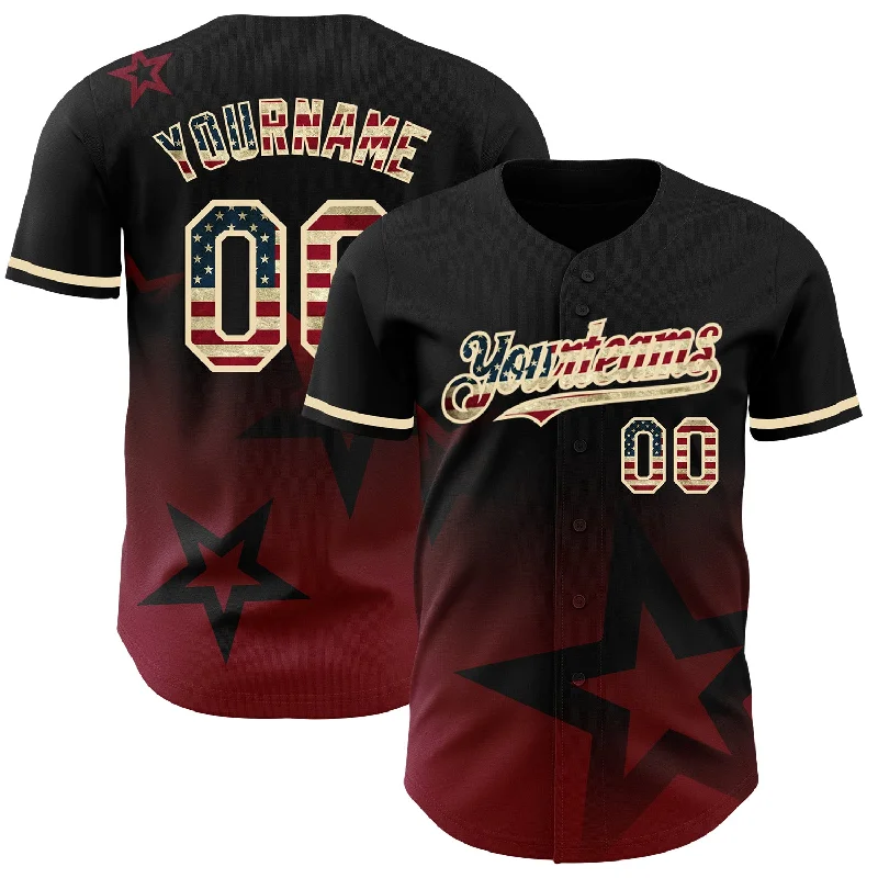 Baseball Jersey for Dynamic Comfort and Performance-Custom Black Vintage USA Flag Red-Cream 3D Pattern Design Gradient Style Twinkle Star Authentic Baseball Jersey