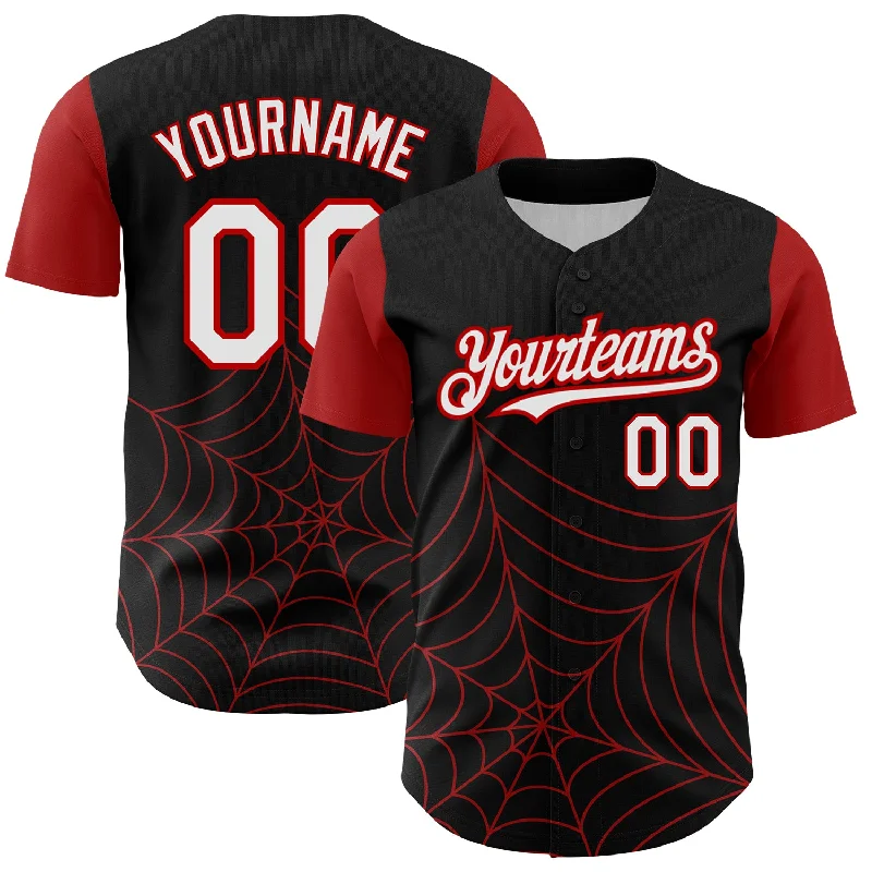 Baseball Jersey for Enhanced Fit and Performance-Custom Black White-Red 3D Pattern Design Spider Web Authentic Baseball Jersey