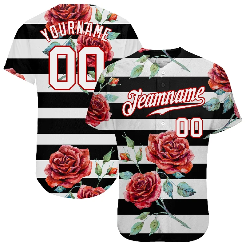 Baseball Jersey with Stretch Panels for Flexibility-Custom Black White-Red 3D Pattern Design Mandalas Authentic Baseball Jersey