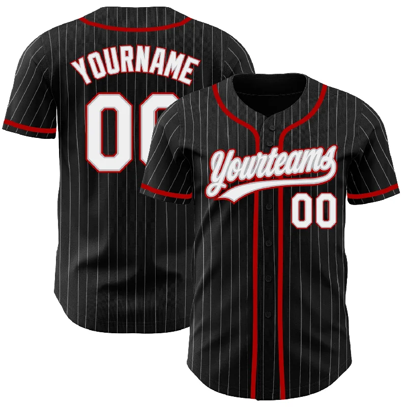 Baseball Jersey for Enhanced Comfort and Flexibility-Custom Black Gray Pinstripe White-Red Authentic Baseball Jersey