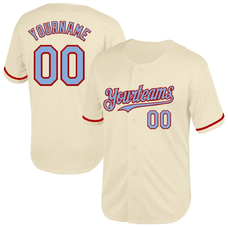 Baseball Jersey for All-Day Comfort-Custom Cream Light Blue-Red Mesh Authentic Throwback Baseball Jersey