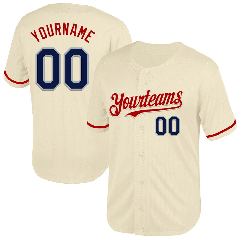 Baseball Jersey for Maximum Agility and Performance-Custom Cream Navy Red-Gray Mesh Authentic Throwback Baseball Jersey