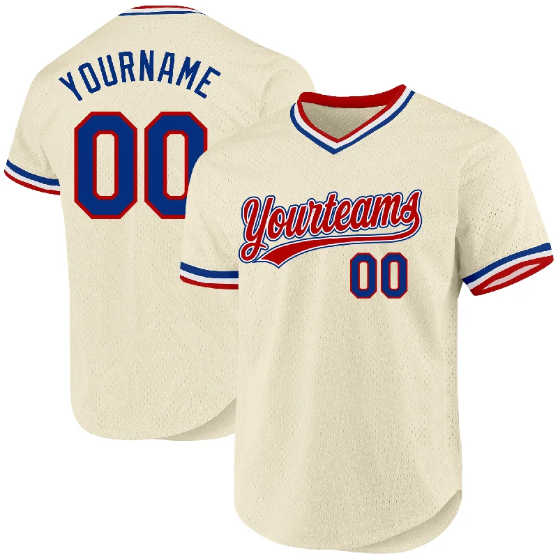 Baseball Jersey with Comfortable Fit for All Positions-Custom Cream Royal Red-White Authentic Throwback Baseball Jersey