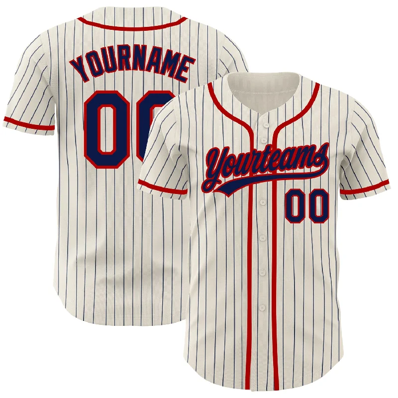 Baseball Jersey for Performance Fit for Every Player-Custom Cream Navy Pinstripe Red Authentic Baseball Jersey