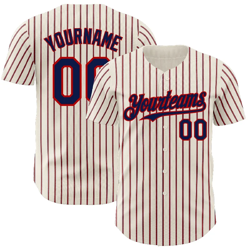 Baseball Jersey for Easy Mobility and Comfort-Custom Cream (Navy Red Pinstripe) Navy-Red Authentic Baseball Jersey