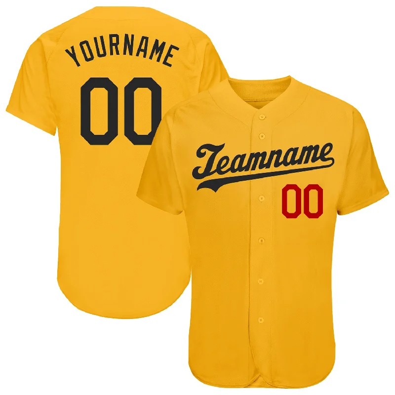 Baseball Jersey for Custom Team Branding-Custom Gold Black-Red Authentic Baseball Jersey