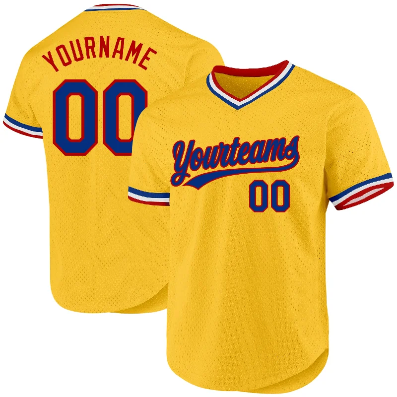 Baseball Jersey with Reinforced Seams for Durability-Custom Gold Royal-Red Authentic Throwback Baseball Jersey