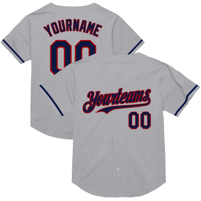 Baseball Jersey for Maximum Agility and Performance-Custom Gray Navy-Red Mesh Authentic Throwback Baseball Jersey