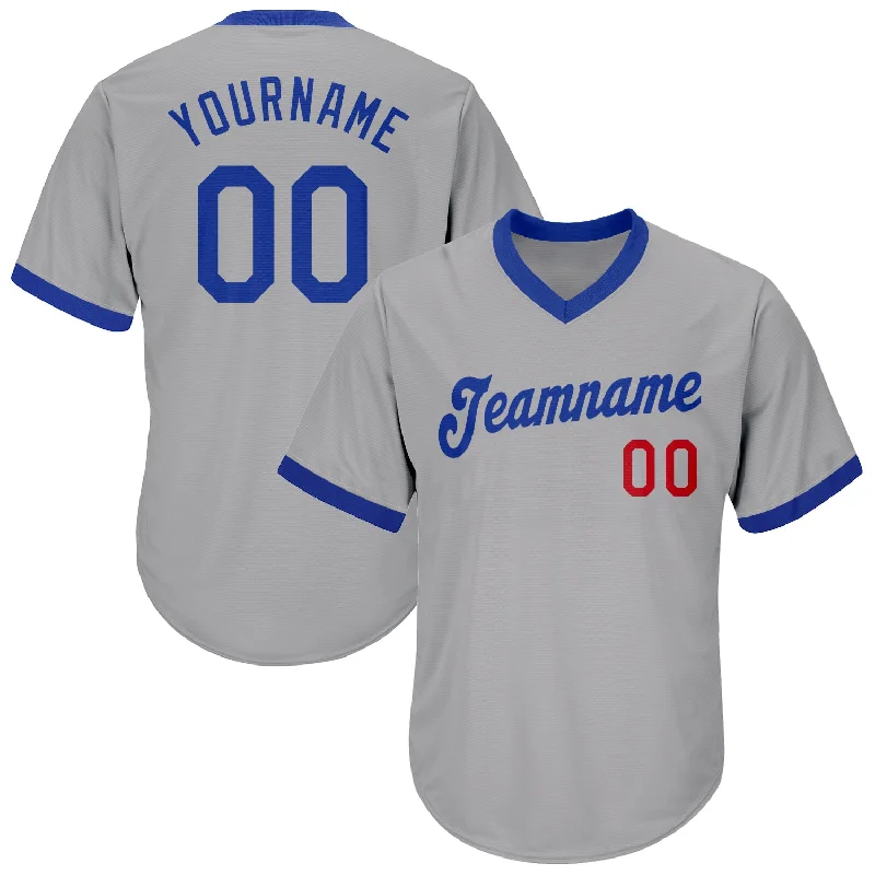 Baseball Jersey for Professional-Grade Quality-Custom Gray Royal-Red Authentic Throwback Rib-Knit Baseball Jersey Shirt