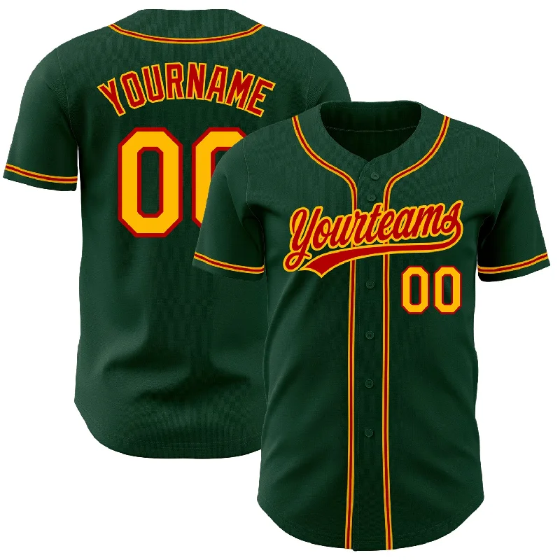 Baseball Jersey for Dynamic Comfort and Performance-Custom Green Gold-Red Authentic Baseball Jersey