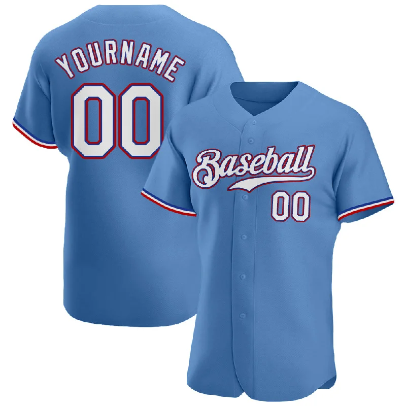 Baseball Jersey for High-Speed Performance-Custom Light Blue White-Red Authentic Baseball Jersey