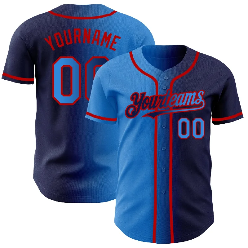 Baseball Jersey for Optimal Fit and Flexibility During Games-Custom Navy Electric Blue-Red Authentic Gradient Fashion Baseball Jersey