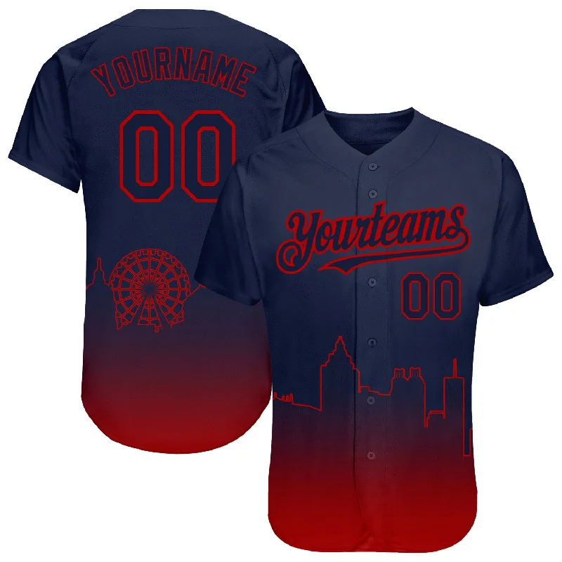 Baseball Jersey for Comfortable Design and Excellent Mobility-Custom Navy Red 3D Atlanta City Edition Fade Fashion Authentic Baseball Jersey