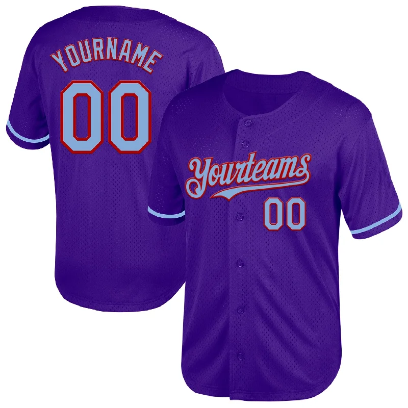 Baseball Jersey for All-Day Wear and Comfort-Custom Purple Light Blue-Red Mesh Authentic Throwback Baseball Jersey