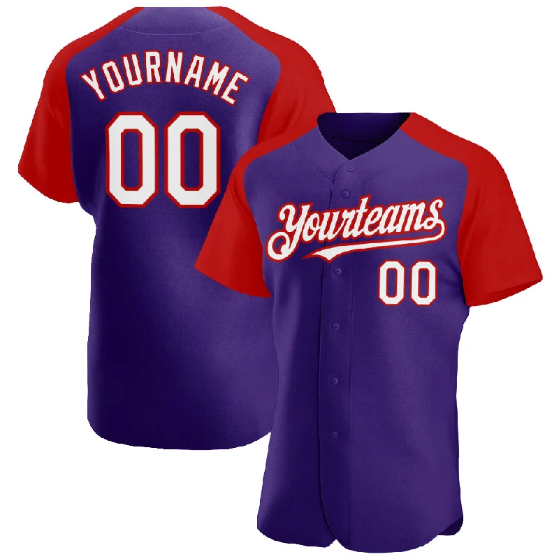 Baseball Jersey for Comfortable Fit-Custom Purple White-Red Authentic Raglan Sleeves Baseball Jersey