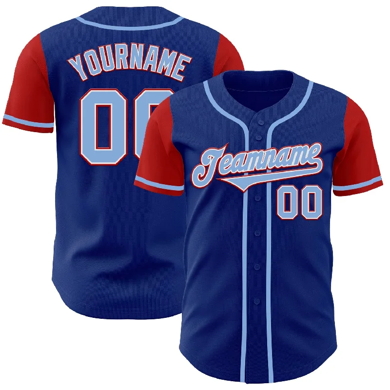 Baseball Jersey for High-Speed Performance-Custom Royal Light Blue-Red Authentic Two Tone Baseball Jersey