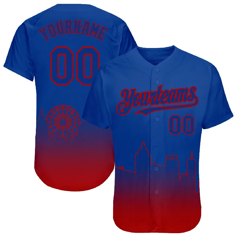 Baseball Jersey with Adjustable Fit for All Sizes-Custom Royal Red 3D Atlanta City Edition Fade Fashion Authentic Baseball Jersey