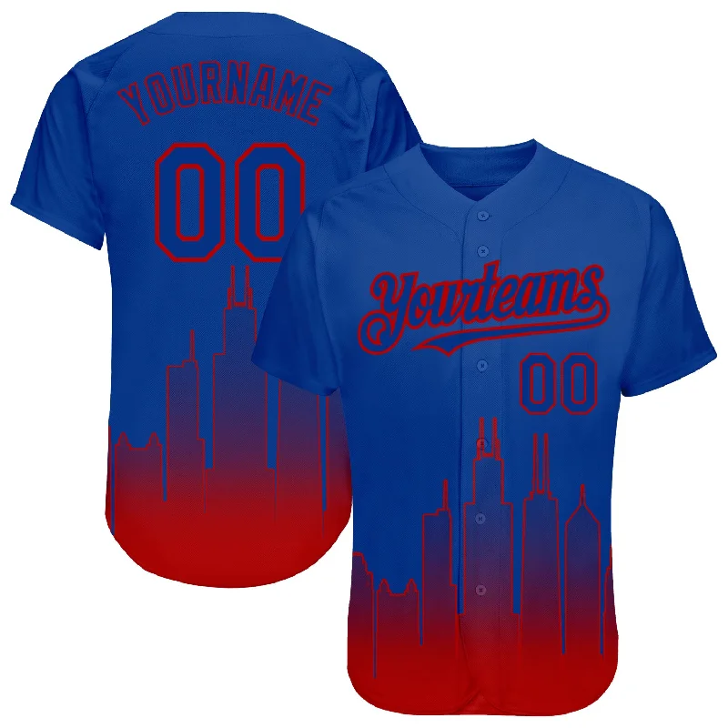 Baseball Jersey with Breathable Mesh for Ventilation-Custom Royal Red 3D Chicago City Edition Fade Fashion Authentic Baseball Jersey