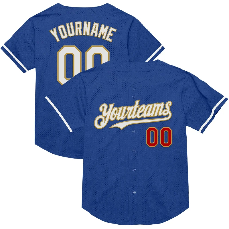 Baseball Jersey for Optimal Comfort in Tournaments-Custom Royal Red-Old Gold Mesh Authentic Throwback Baseball Jersey