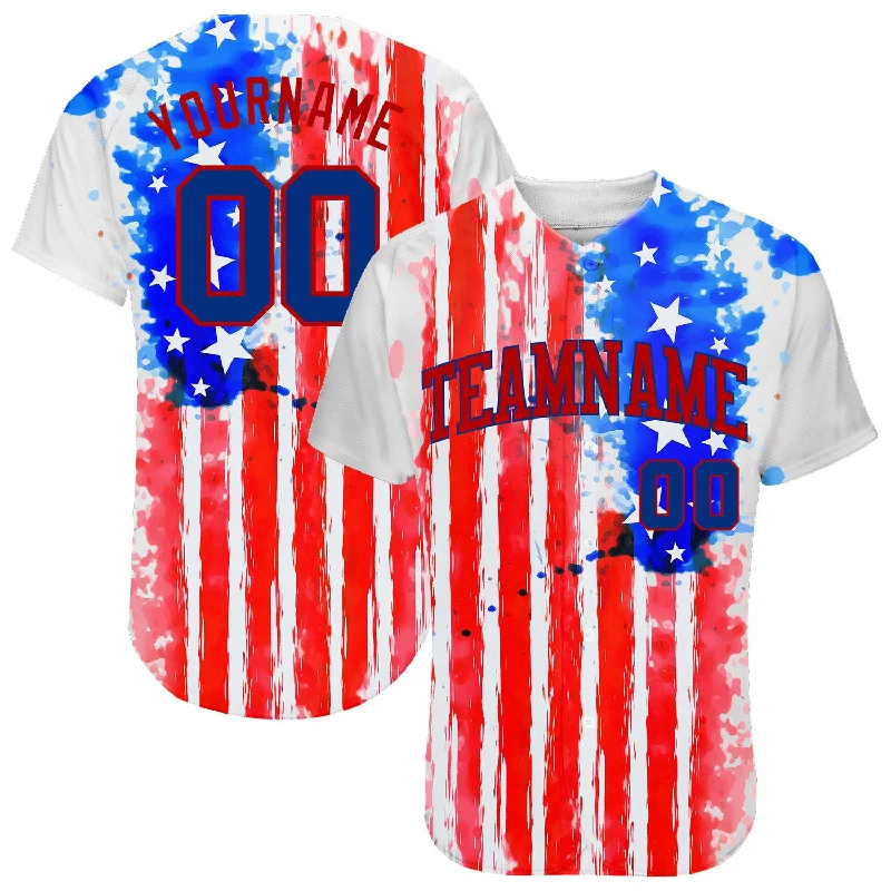 Baseball Jersey for Comfortable Wear Throughout the Day-Custom White Royal-Red 3D American Flag Authentic Baseball Jersey