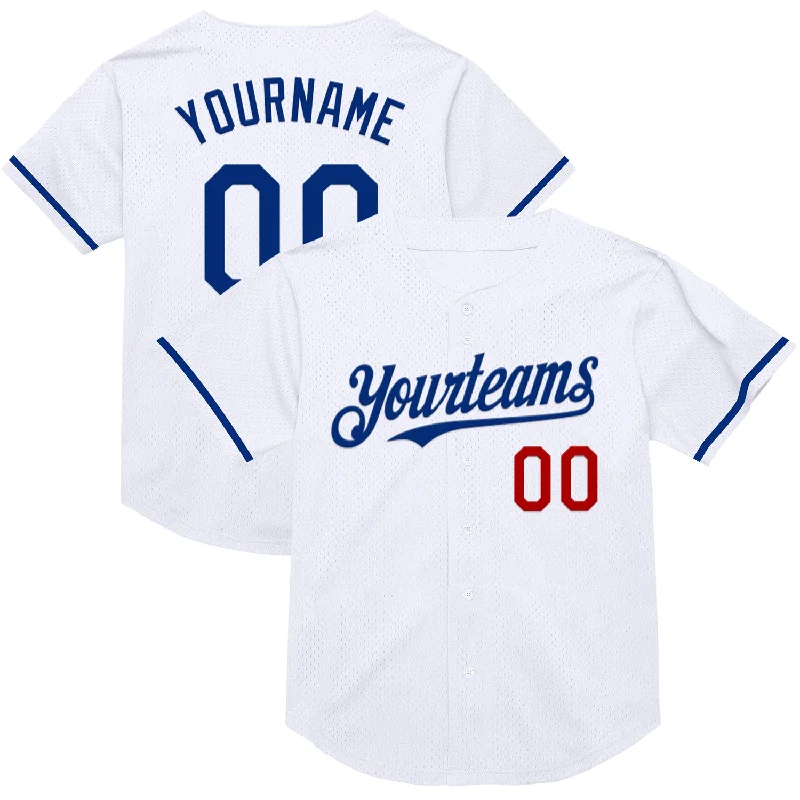 Baseball Jersey for Maximum Comfort During Long Games-Custom White Royal-Red Mesh Authentic Throwback Baseball Jersey