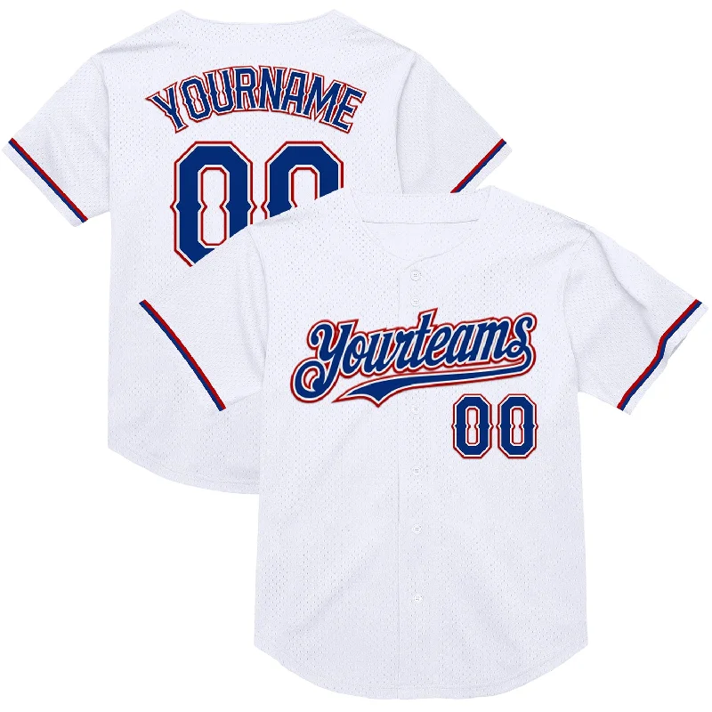 Baseball Jersey for Durable Performance in Tough Games-Custom White Royal-Red Mesh Authentic Throwback Baseball Jersey