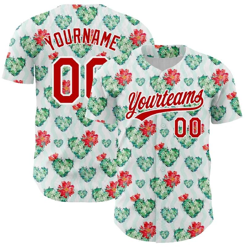 Baseball Jersey for All Seasons-Custom White Red 3D Pattern Design Cactus Festival Authentic Baseball Jersey