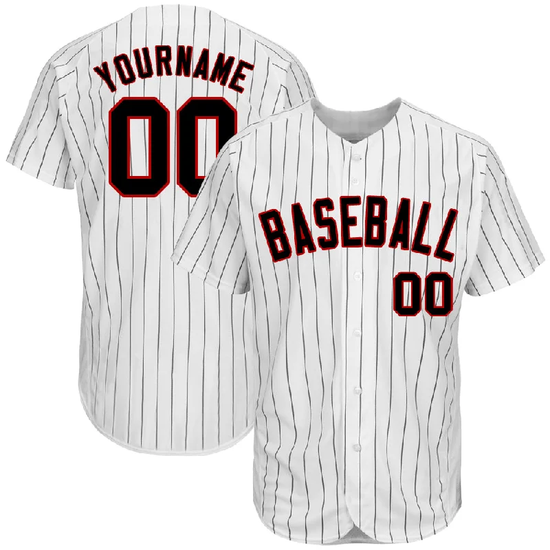 Baseball Jersey for Great Movement During Batting-Custom White Black Pinstripe Black-Red Authentic Baseball Jersey