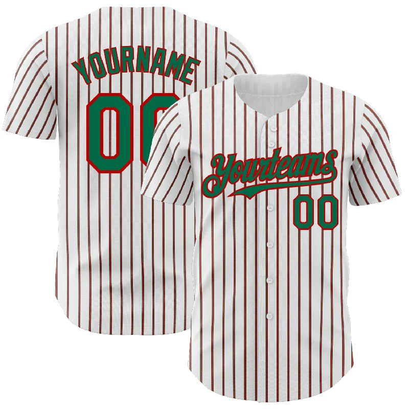 Baseball Jersey for Training and Matches-Custom White (Kelly Green Red Pinstripe) Kelly Green-Red Authentic Baseball Jersey