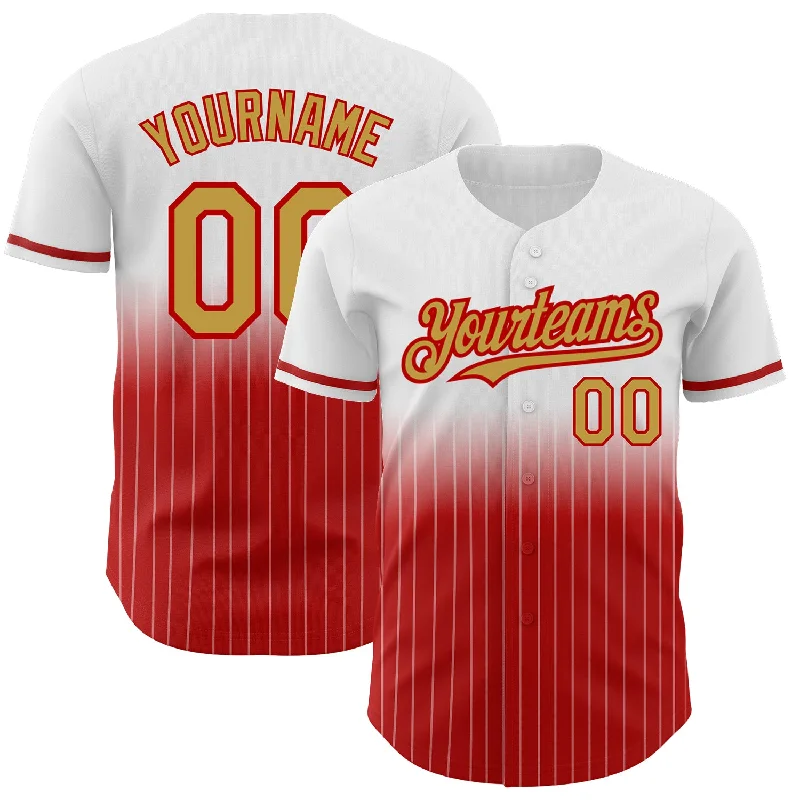 Baseball Jersey for Fast, Efficient Performance-Custom White Pinstripe Old Gold-Red Authentic Fade Fashion Baseball Jersey