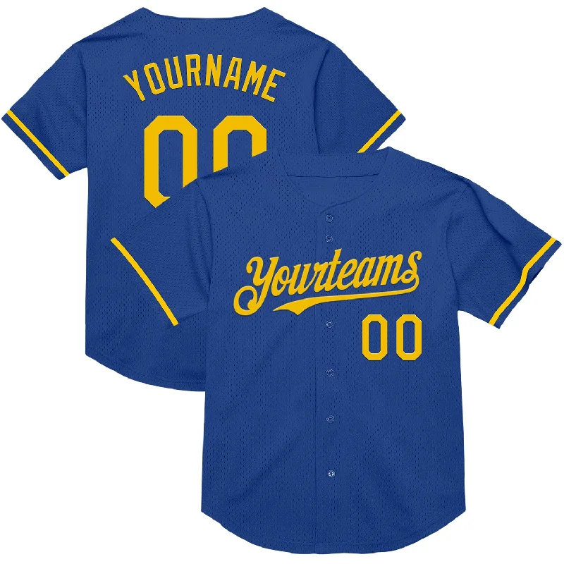 Baseball Jersey for Comfortable Wear Throughout the Day-Custom Royal Yellow Mesh Authentic Throwback Baseball Jersey