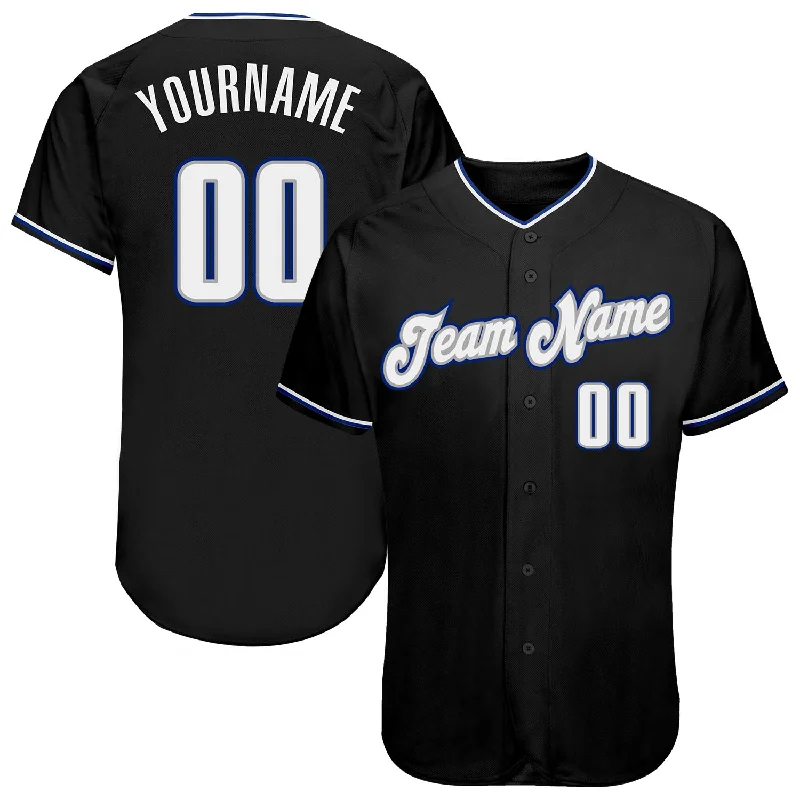 Baseball Jersey for Comfortable Swinging and Batting-Custom Black White-Royal Authentic Baseball Jersey