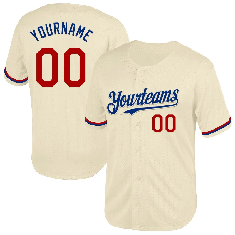 Baseball Jersey for Dynamic Comfort and Performance-Custom Cream Red-Royal Mesh Authentic Throwback Baseball Jersey