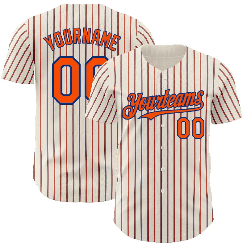 Baseball Jersey for High-Endurance Play-Custom Cream (Royal Orange Pinstripe) Orange-Royal Authentic Baseball Jersey